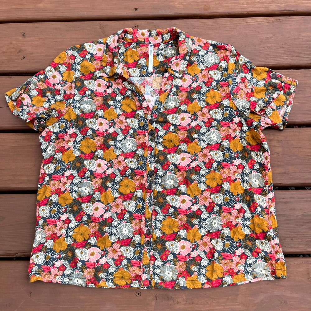 Kuhl Liliana Shirt Multicolor Floral Button Front Short Sleeve Womens Large